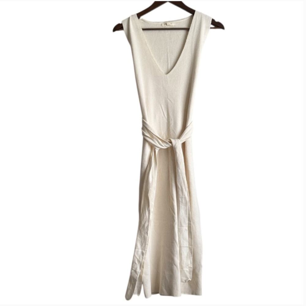 Bohme V-Neck MIDI Cream Tie Dress Sz L